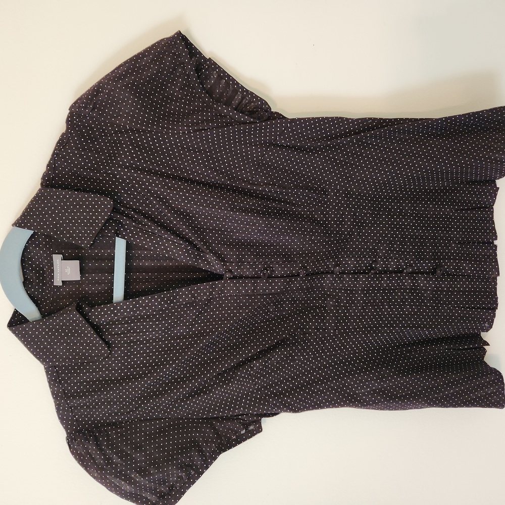 Ann Taylor brown polka dot button down short sleeve blouse